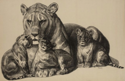 Vente par "Millon SVV" du 14/12/2018 - Lionne et ses lionceaux. 1930. (lot n°122)